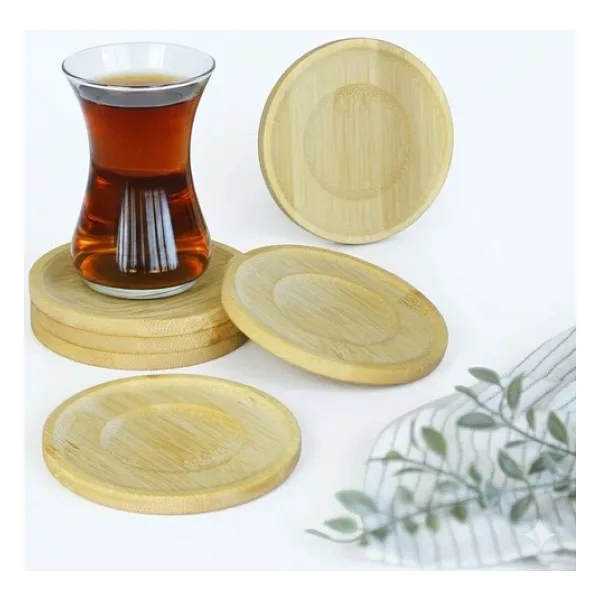 Paçi Bambu Serisi 10 cm Genişlikte Yuvarlak 6'lı Çay Bardağı Altlığı