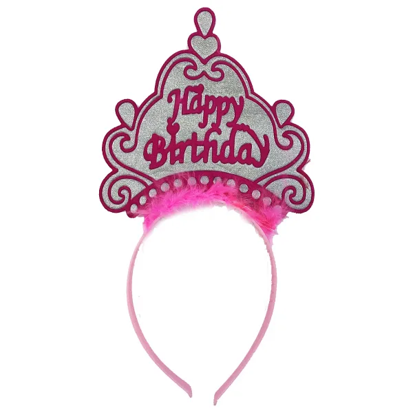 Parti Happy Birthday Neon Pembe Renk Doğum Günü Tacı 24x15 cm
