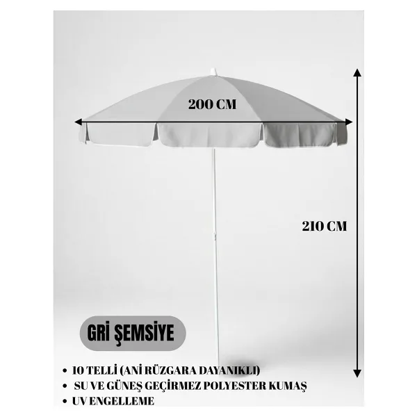 Plaj Şemsiyesi Bahçe Şemsiyesi Gri 200 cm