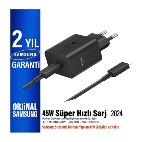 Samsung Galaxy A56 5g - A36 5g Süper Hızlı Şarj Aleti 45W (Orjinal Samsung Türkiye Garantili) - Siyah