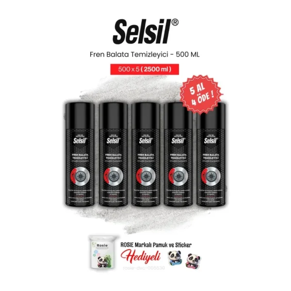 Selsil 5 Al 4 Öde Fren Balata Temizleyici Sprey, 500 Ml Ve Rosie Pamuk 500 ML