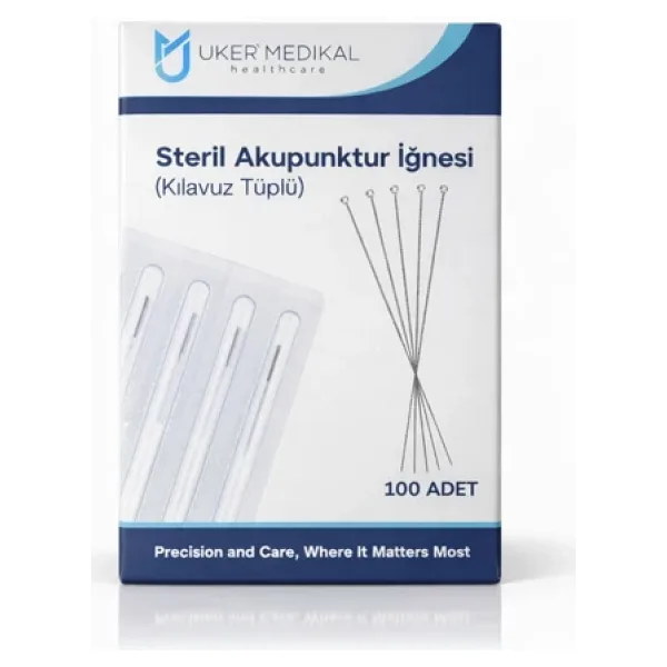 UKER Steril Akupunktur İğnesi 0.25 X 13 mm - Klavuz Tüplü - 100'lü Paket
