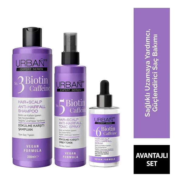 Urban Care Expert Biotin ve Kafein Dökülme Karşıtı Şampuan&Tonik&Serum Set-vegan
