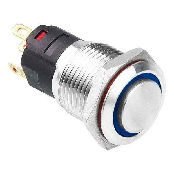 WD16A-G1-E 16mm Çıkık Yaylı Işıklı Metal Buton - Mavi