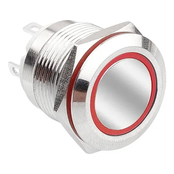 WD19H-P1-E 19mm Düz Yaylı Işıklı Metal Buton - Kırmızı