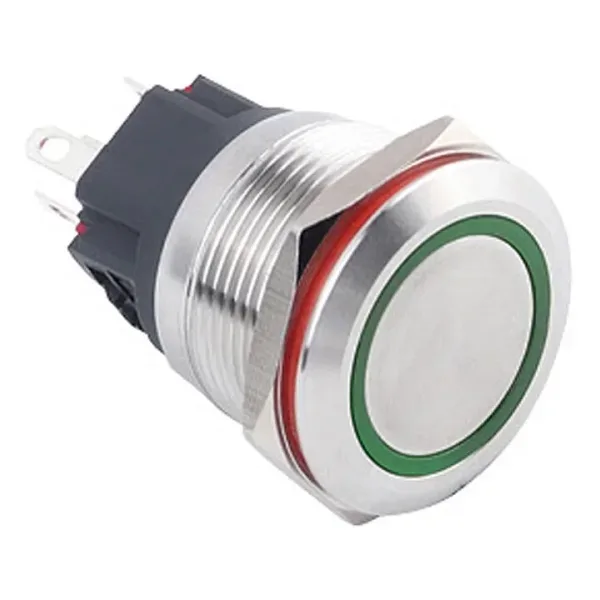 WD22B-P1-E 22mm Düz Yaylı Işıklı Metal Buton - Yeşil