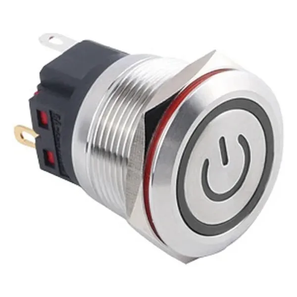 WD22B-P1-EC 22mm Düz Yaylı Işıklı Power Metal Buton - Beyaz
