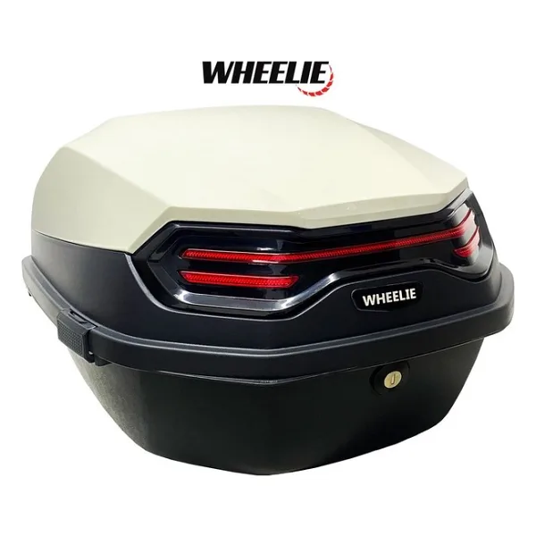 WHEELIE XT08-IW 32 Litre Motosiklet Arka Çanta Fildişi Beyaz Parlak Su Geçirmez ABS Çift Kilitleme Üniversal