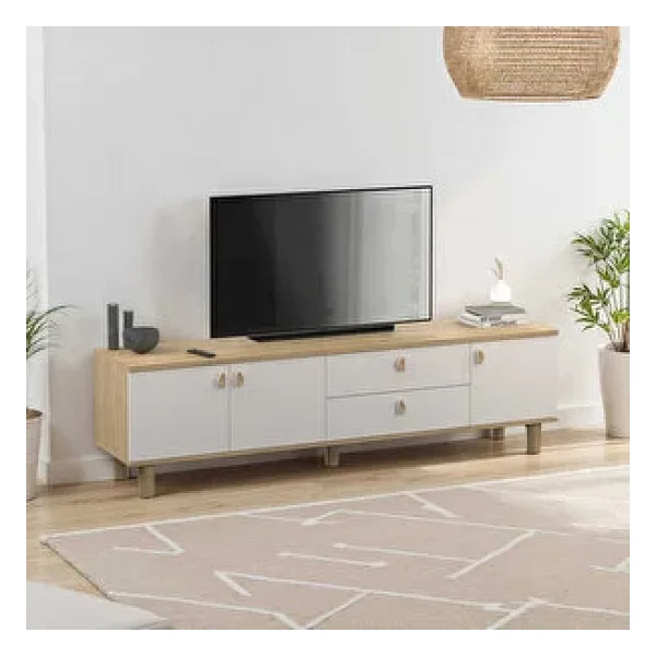 Adore Mobilya Bohem 3 Kapaklı 2 Çekmeceli Tv Ünitesi Florida Meşe-vizon 207x58x45 Cm