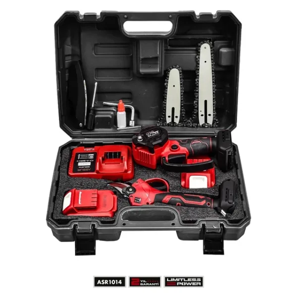 Assur 2'Li Set 18V 1.5Ah Çift Akülü Çelik Şanzıman Şarjlı Dal Budama & Testeresi