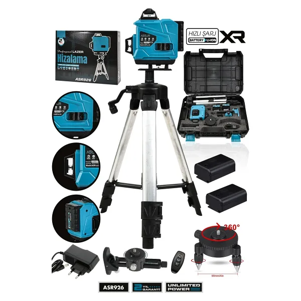 Assur Profesyonel 360° 16 Köşe Otomatik Hizalama Tripod'lu Lazer Metre Hizalama
