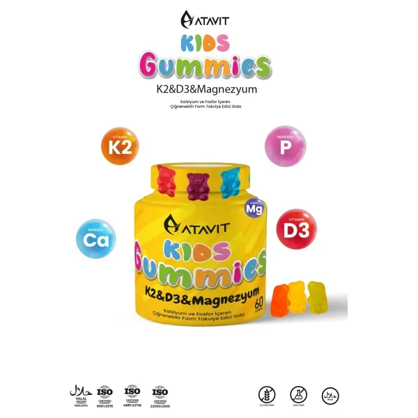 Atavit Kids Gummies K2 D3 Magnezyum 60 Tablet