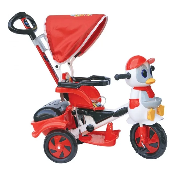 Baby Poufi Penguen Ebeveyn Kontrollü Kırmızı 3 Tekerlekli Bisiklet