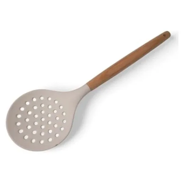 Bambu Saplı Silikon Kevgir, Bambu Uzun Silikon Geniş Kevgir 27CM 3 Renk Seçenekli (Krem)