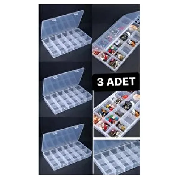 Bayev 3 Adet 18 Bölmeli Şeffaf Kolye Yüzük Takı Kutusu Dişçi Ürünler Organizer Düzenleyici Kutu Renksiz