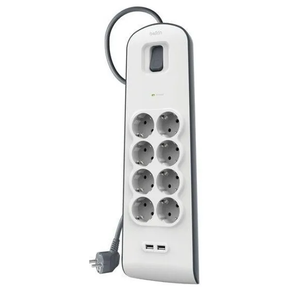 Belkin BSV804VF2M 900 Joule 2 USB'li 8'li 2 m Akım Korumalı Priz