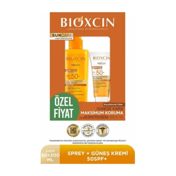 Bioxcin Sun Care Spf 50 Yüz Güneş Bakım Seti 50 Ml Kuru Ve Normal Cilt + Vücut Güneş Spreyi 200 Ml