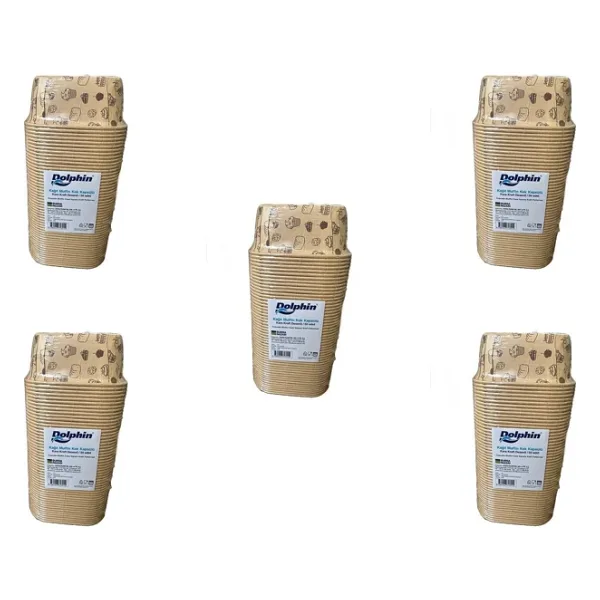 Dolphin Muffin Kare Kağıt Kraft Desenli Sarı Kek Kalıbı Kapsülü Kabı - 50 Adetlik 5 Paket