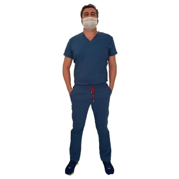 Emel Tekstil Likralı Üniforma Doktor Hemşire Asistan Personel V Yakalı Takım - 2XL