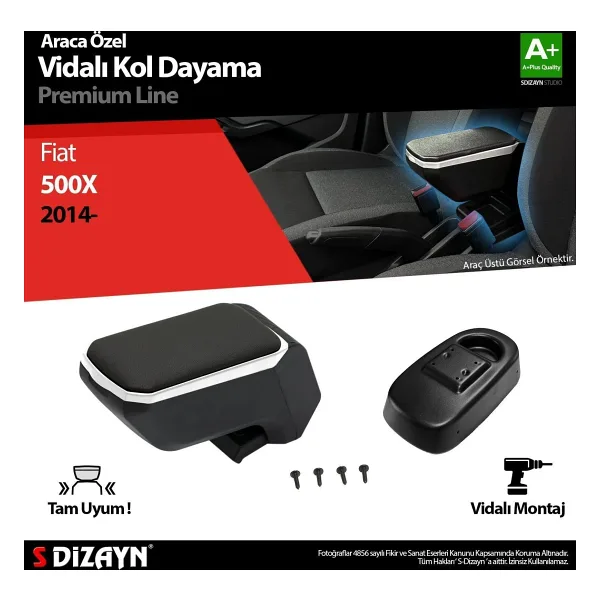 Fiat 500X Uyumlu Kol Dayama Kolçak Abs Vidalı Gri 2014 Üzeri A+Kalite Parça