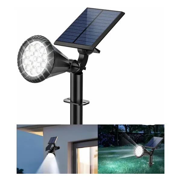 Forlife BEYAZ 18 LED Spot Güneş Enerjili Bahçe Aydınlatma Lambası, Fotoselli, Spike Aplik, 18W Su Geçirmez Dış Mekan Solar Lamba, Ağaç, Veranda, Garaj, Havuz, Duvar Ve Zemin Montajına Uygundur 42 CM