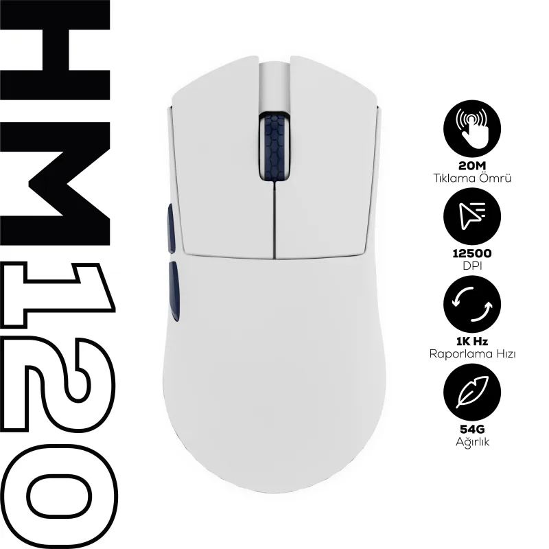 Hawk Gaming Chair HM120 Beyaz Şarjlı Optik Kablolu/Kablosuz Oyuncu Mouse