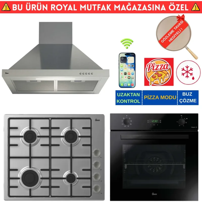 Hoover Valenes Telefon Bağlantılı İnox-Siyah Ankastre Set (Ho3158b+ Hhw6lmx/Tk Emaye + Hch6mxtk)