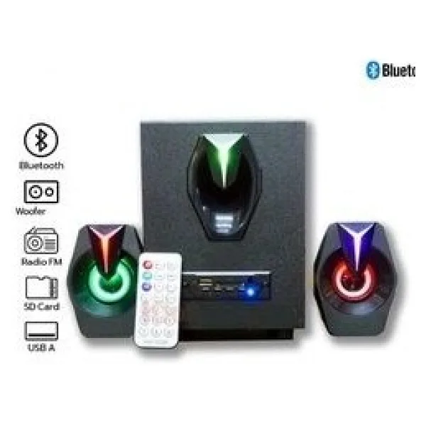 Junglee Multimedya Bluetooth Hoparlör Sd Kart USB 2.1 Kanal Subwoofer 2+1 Işıklı Pc Speaker