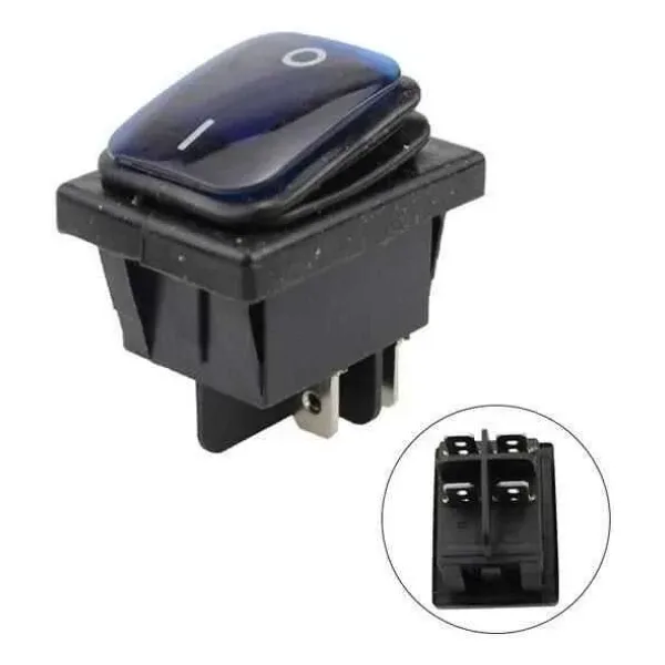 KCD4 Su Geçirmez Mavi Led Işıklı ON-OFF Anahtar 4 Pin