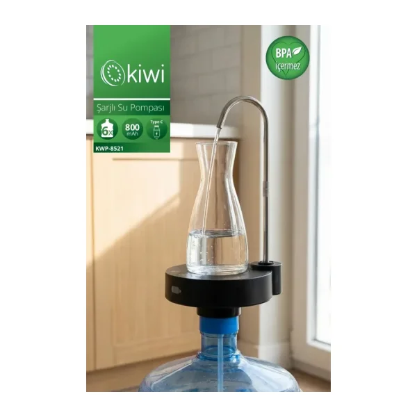 Kiwi KWP-8521 Şarjlı Su Pompası USB Şarjlı & Damacana Uyumlu & Paslanmaz Çelik Boru