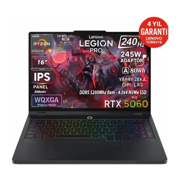 Lenovo Legion Pro 5 16ADR10 83LT005RTR Ryzen 9 8940HX 32 GB 1 TB SSD RTX5060 16" WQXGA Gaming Laptop
