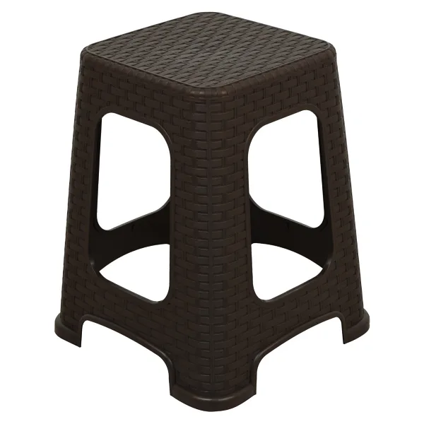 Mandella Sağlam Plastik Karizma Rattan Tabure Kahverengi - 1