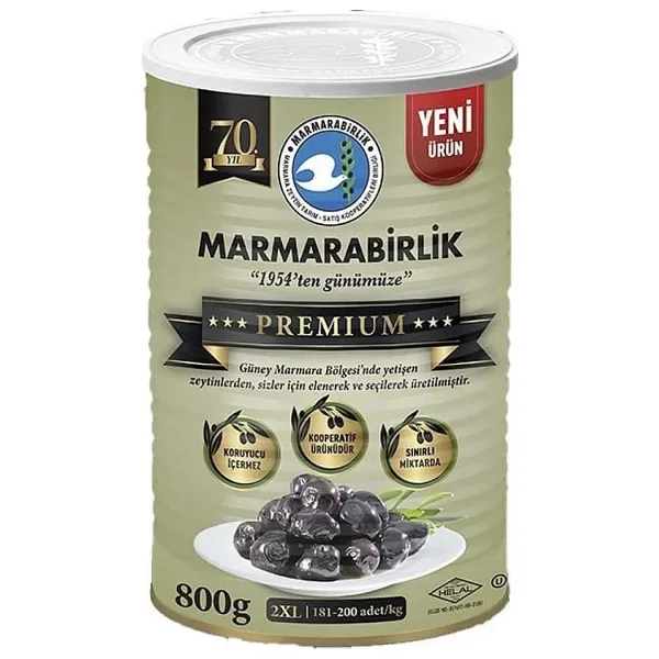 Marmarabirlik Premium 2XL Doğal Salamura Siyah Zeytin 800 gr