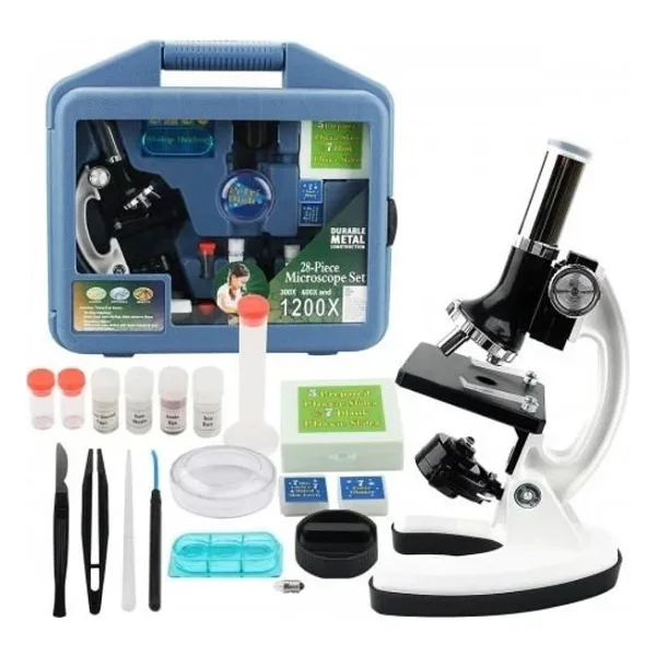 Mikroskop Taşınabilir Set 28 Parça Eğitim Mikroskop Kiti 300x 600x ve 1200X Çocuklara