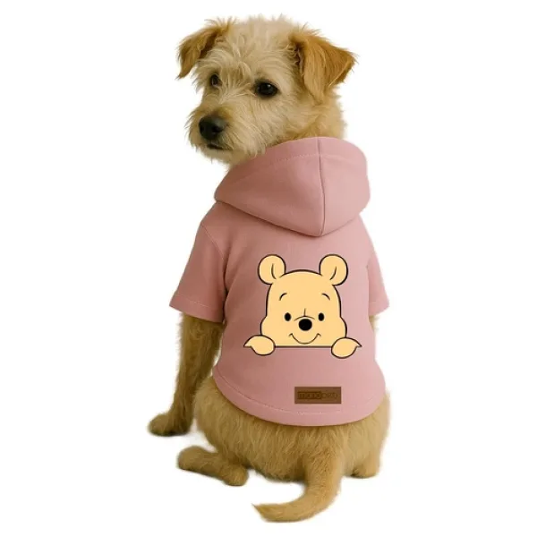 Monopetz Baskılı İçi Polarlı Köpek ve Kedi Kıyafeti Elbisesi - Pembe Renk Kapüşonlu Hoodie B693E, S