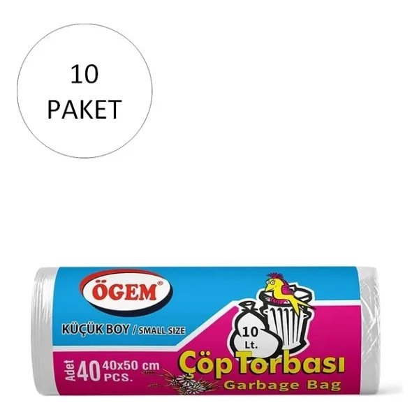 Ögem Küçük Boy Çöp Torbası 40 x 50 cm 40'lı Rulo x 10 Paket = 400 Adet (Şeffaf)