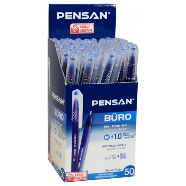 Pensan Mavi Tükenmez Kalem 1 mm 50'li Renkli Yazım İçin Mükemmel Kalite