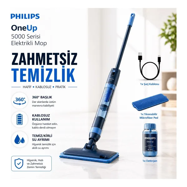 Philips OnUp 360 Derece Kablosuz Zemin Temizleyici Elektrikli Mop