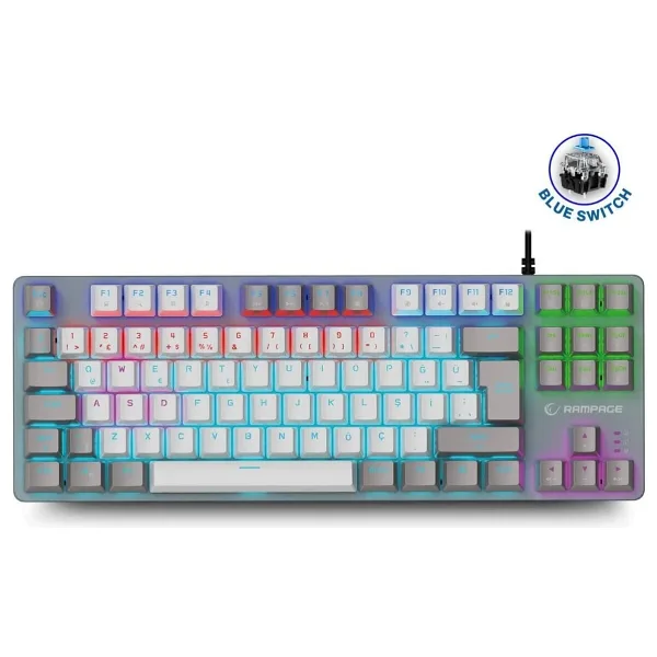 Rampage Snug K14 Beyaz/gri Rainbow Tkl Mekanik Klavye Gaming Oyuncu Klavye 87 Tuşlu Süper Kompakt