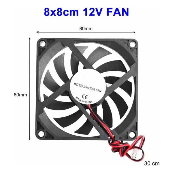 ROBİZ Dc 12v Fan 80x80mm 8010 8x8cm Sessiz 2 Pin Fırçasız Soğutma Fanı Kuluçka Ekran Kartı Cooler