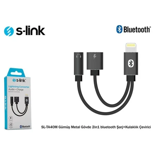 S-LINK Sl-Ta40M Lightning Gri Metal 2İn1 Bluetooth Şarj+Kulaklık Çevirici