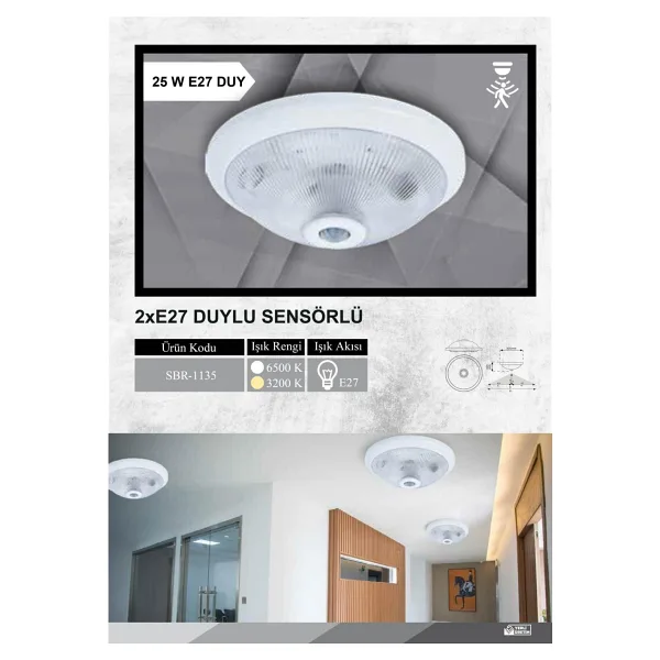 Sensörlü Tavan 360 Hareket Sensörlü Tavan Armatürü Lamba Glop Beyaz