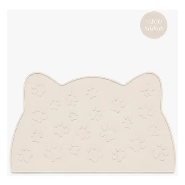 Siliconly%100 Silikon Kokusuz Plastik ve Pvc İçermez Kedi Beslenme Paspası Kedi Mama Matı Ekru