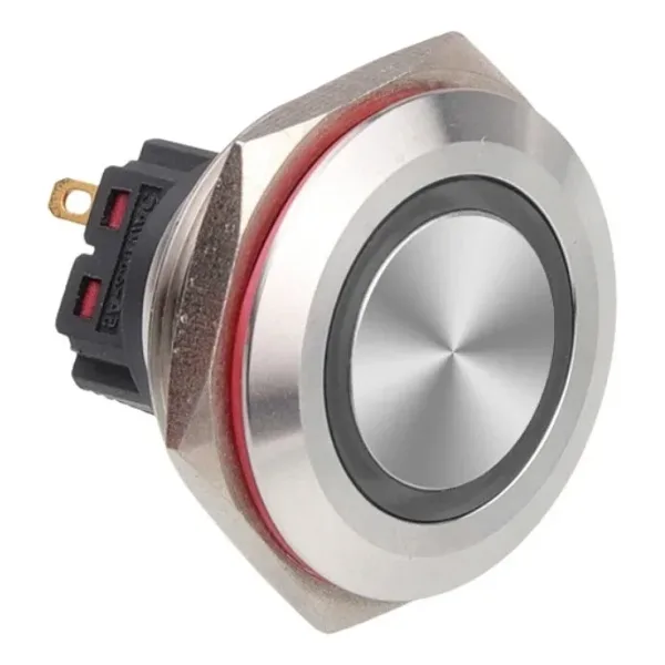 WD28B-P1Z-E 28mm Düz Anahtarlı Işıklı Metal Buton - Beyaz