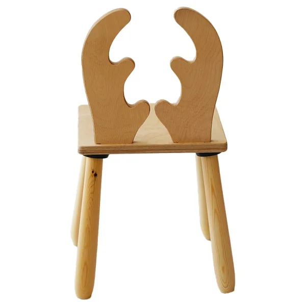 Wood & Joy Doğal Ahşap Renkli Çocuk Sandalye Geyik - Bej