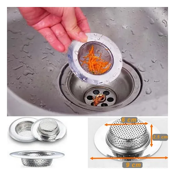 9 Cm Büyük Boy Paslanmaz Çelik Lavabo Süzgeci - Evye Süzgeci - Eviye Süzgeç