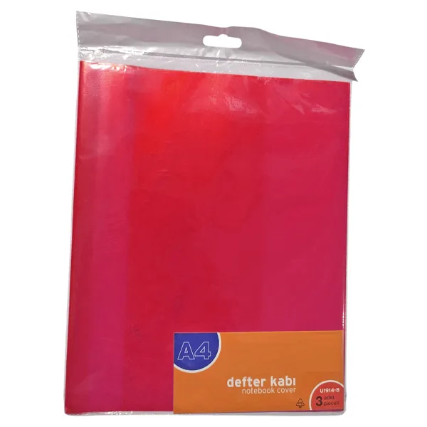 A4 Boyunda Şeffaf Hazır Defter Kabı Kırmızı - 3 Adet