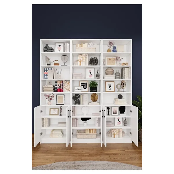 Asra Trend Mdf Beyaz Kapaklı Kitaplık - Ayarlanabilir Raf, Ev & Ofis Modern Dekoratif Kitaplık, K-50