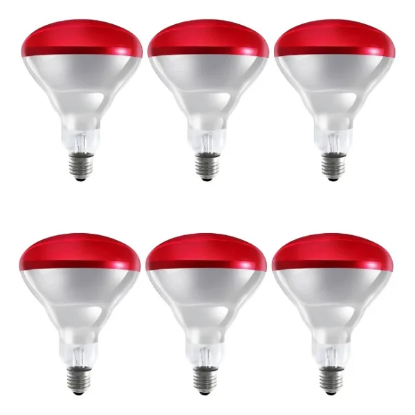 Avarson (6 Adet) 250W Kızılötesi (infrared) Isıtıcılı Fizik Tedavi Lambası (Kırmızı Işık) E27 (Kalın Duy)