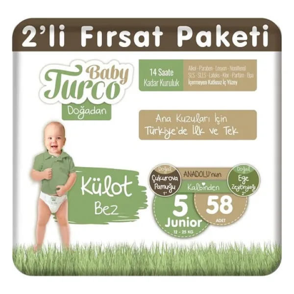Baby Turco Doğadan 5 Numara Junior 58'li Külot Bez